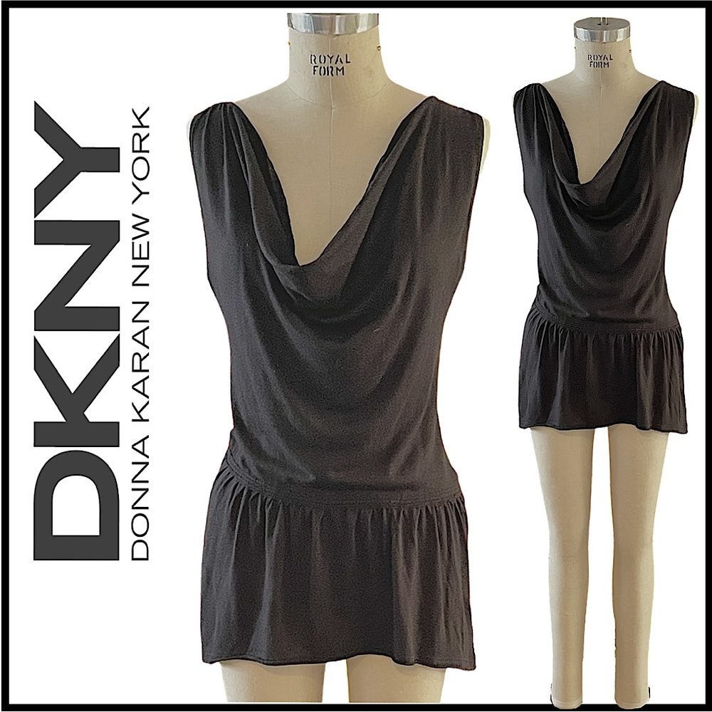 DKNY. Not Your Typical Back Top!! Sleeveless, Cowl Neck, Front Peplum. Sz: Sm.